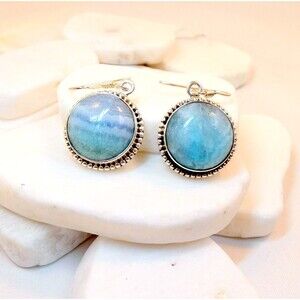Blue Rhodochrosite Sterling Silver Drop Earrings Natural